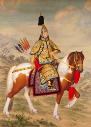 Der Qianlong-Kaiser in zeremonieller Rüstung zu Pferd